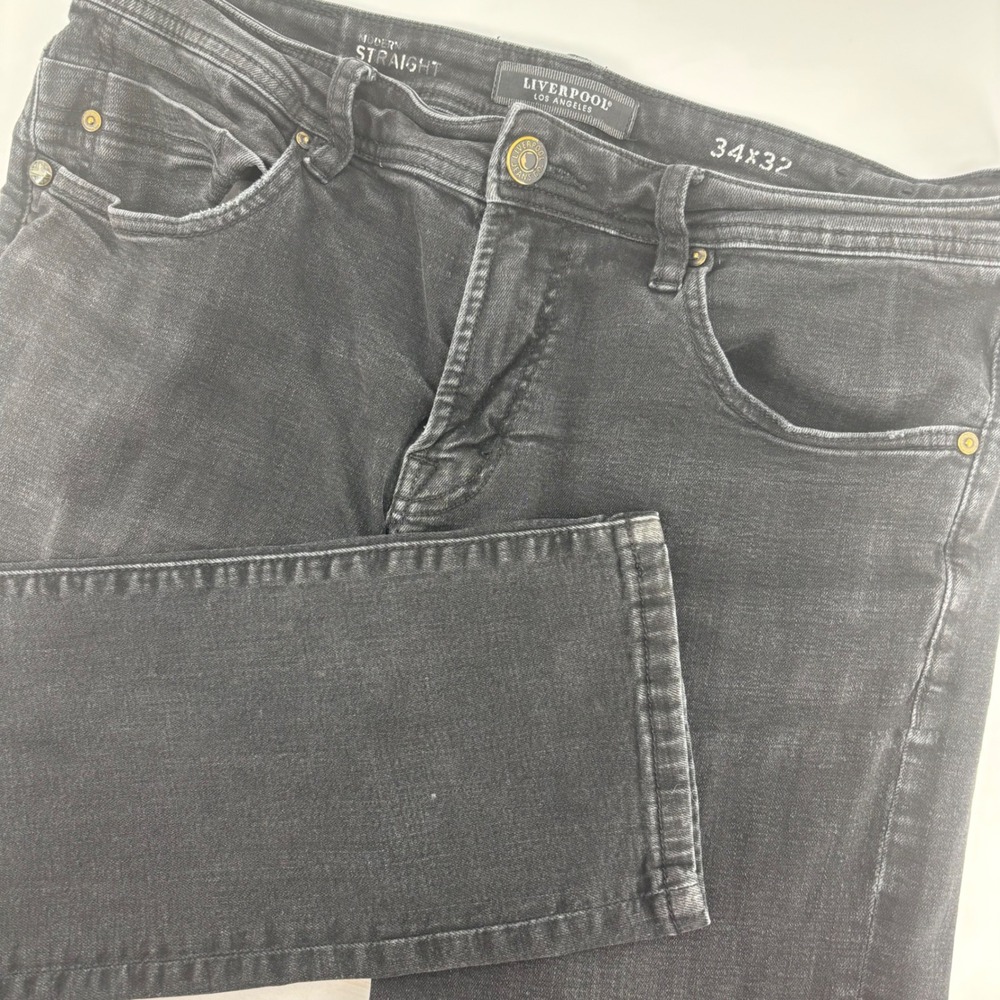 Liverpool Modern Straight‎ Jeans Mens 34x32 Black Excellent Washed Stretch Denim
